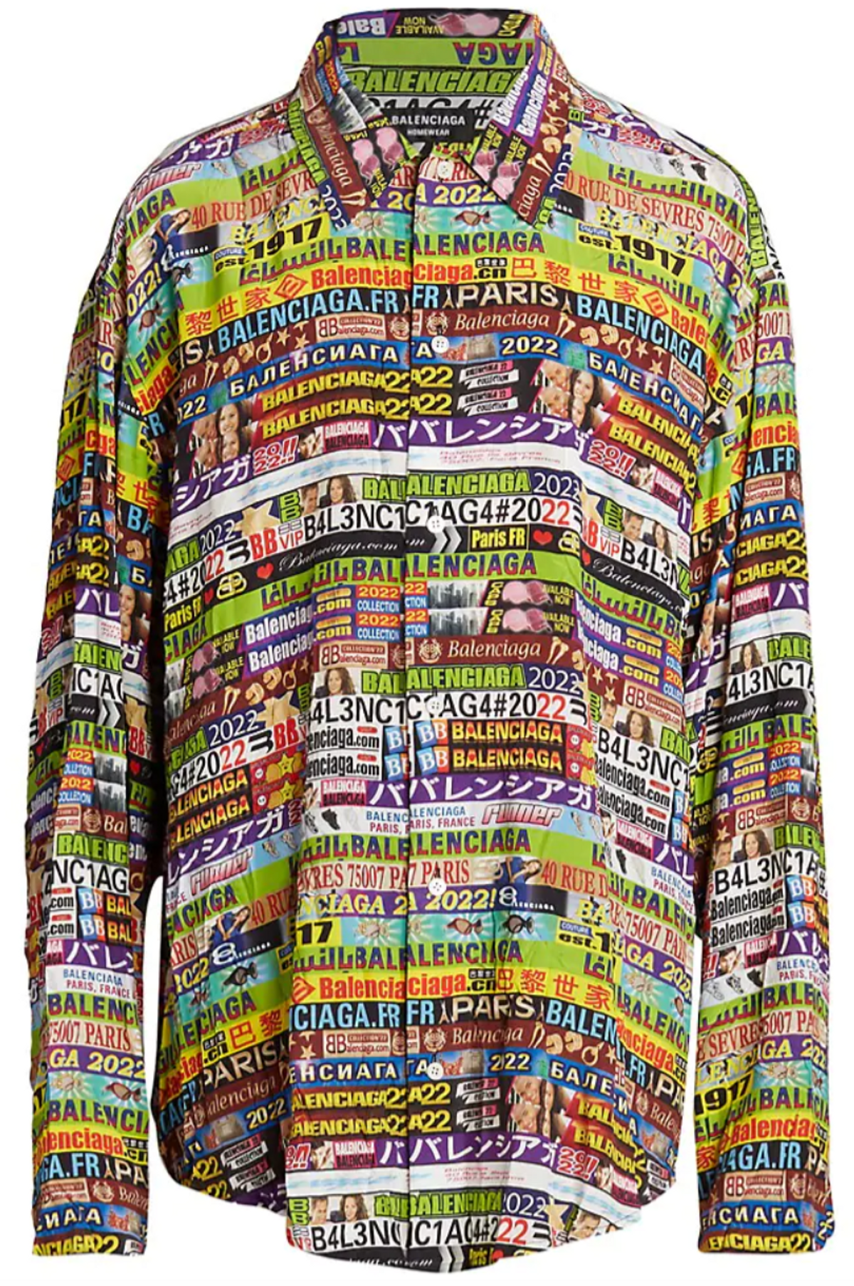 Balenciaga Allover Cities Minimal Button-Up Silk Shirt