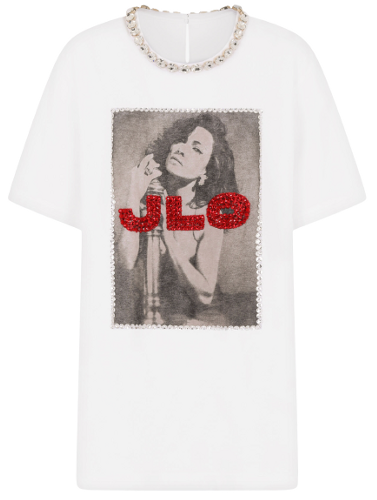 Dolce & Gabbana J.LO Embellishment Printed White Jersey T-Shirt