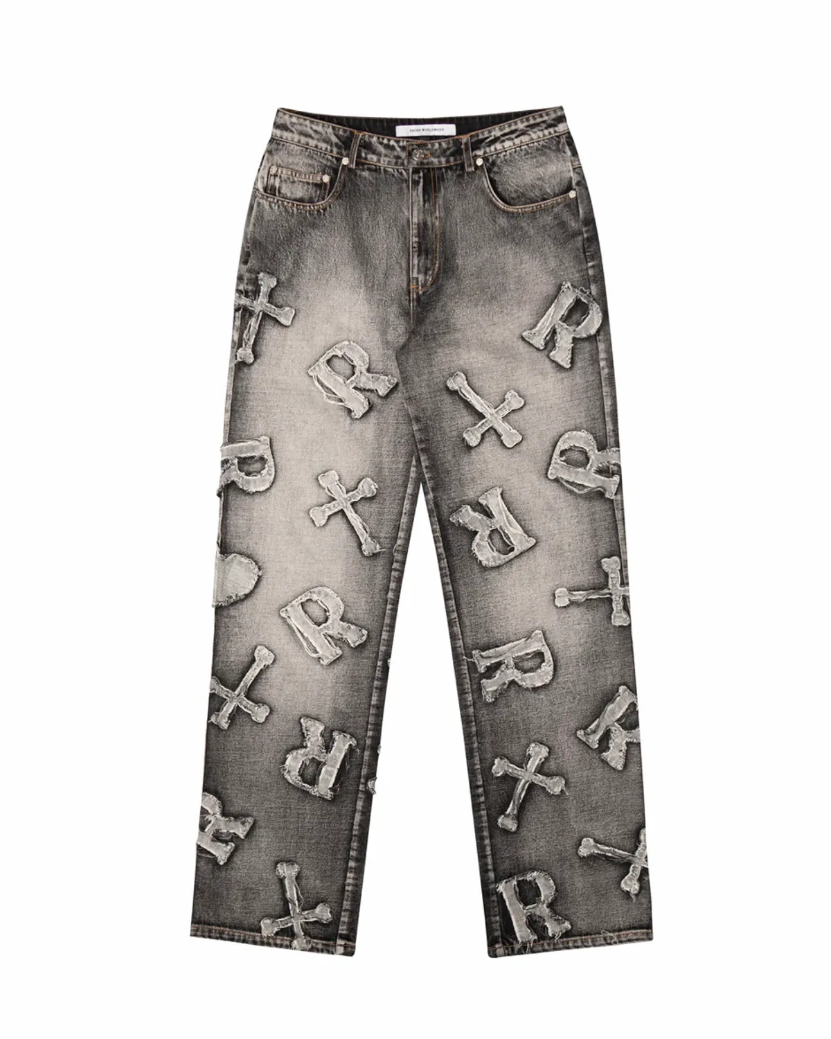 Racer Worldwide Washed Black Patch Jeans