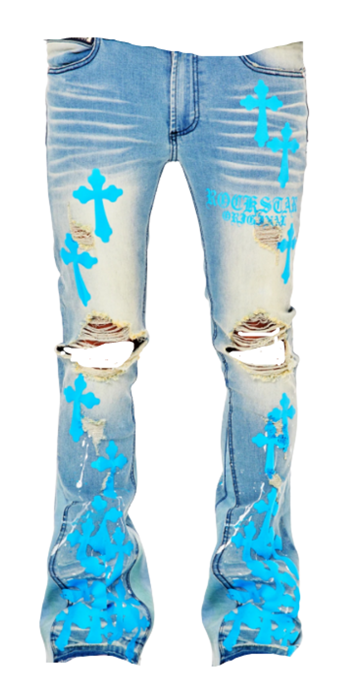 Fivio Foreign Merch × Rockstar Original Graphic Flare Blue Jeans
