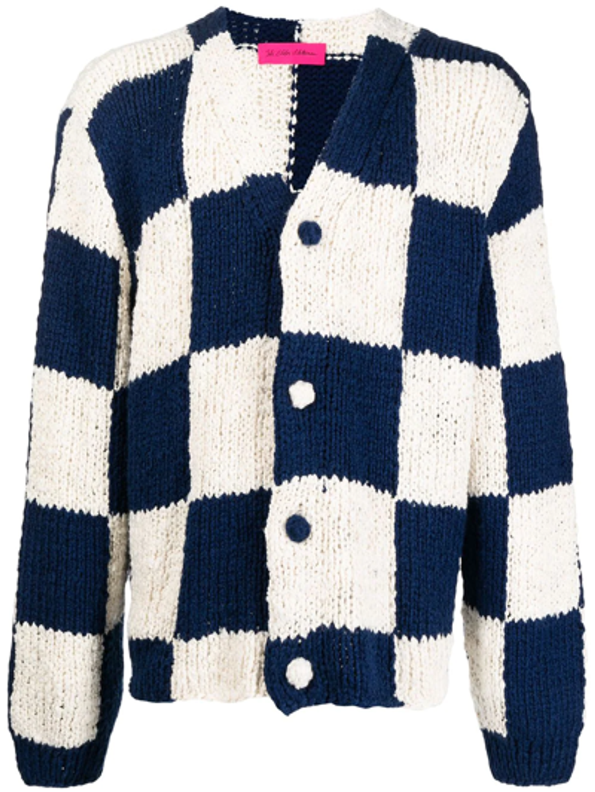 The Elder Statesman Navy Hand Knit Squares Cardigan