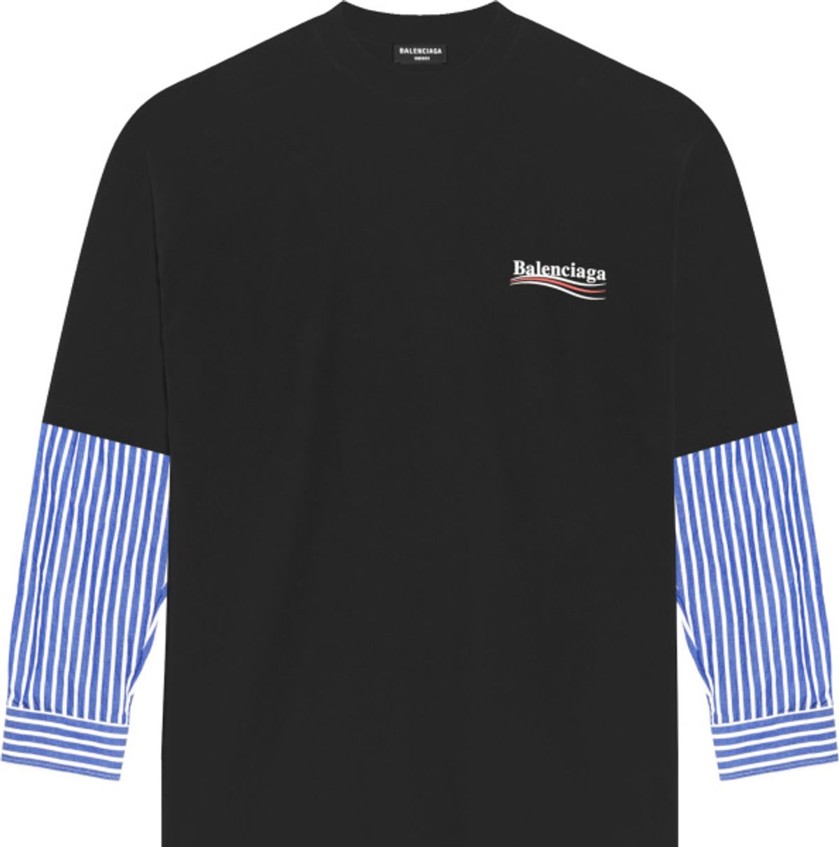 Balenciaga Black & Blue Striped Sleeve Political Campaign Layered T-Shirt