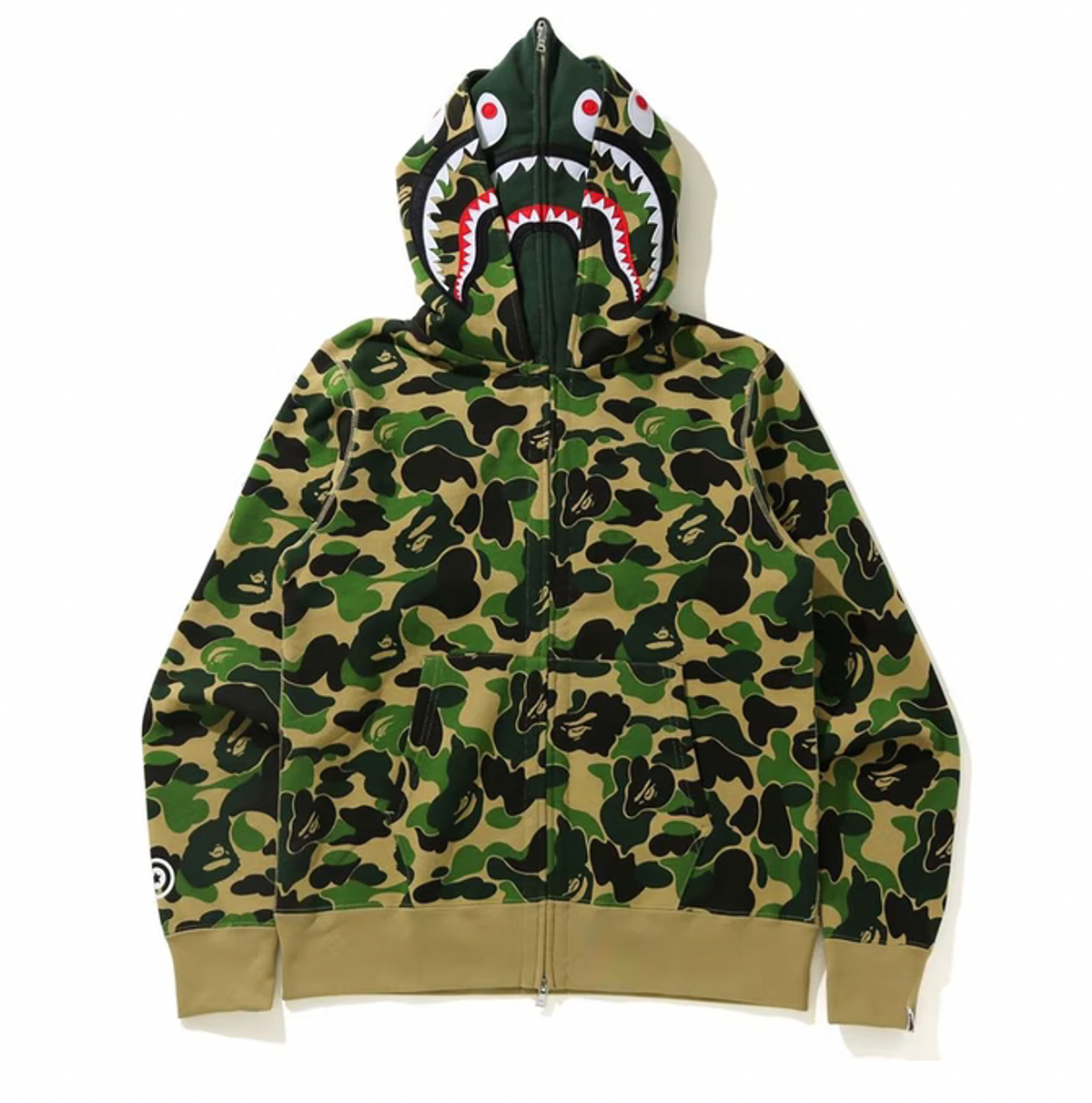 Bape Big Abc Camo Shark Wide Full Zip Double Hoodie Green