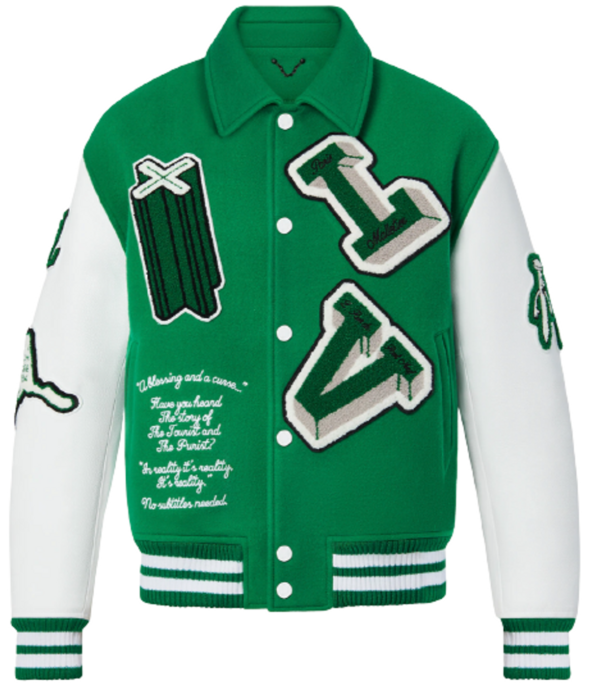 Louis Vuitton LV Green White Varsity Leather Jacket