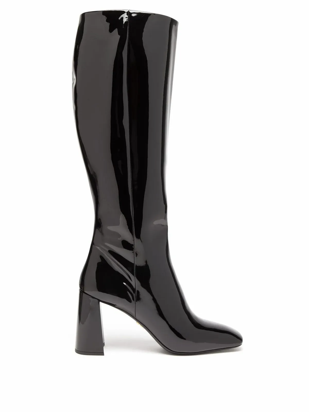 Prada Black Squaretoe Kneehigh Patentleather Boots WHAT’S ON THE STAR?