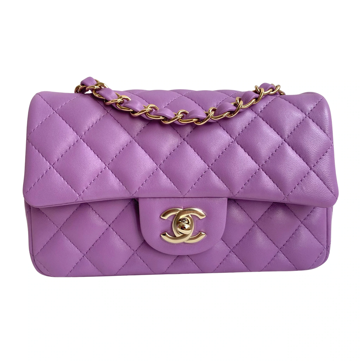 Chanel Purple Lambskin Mini Rectangular Flap Bag