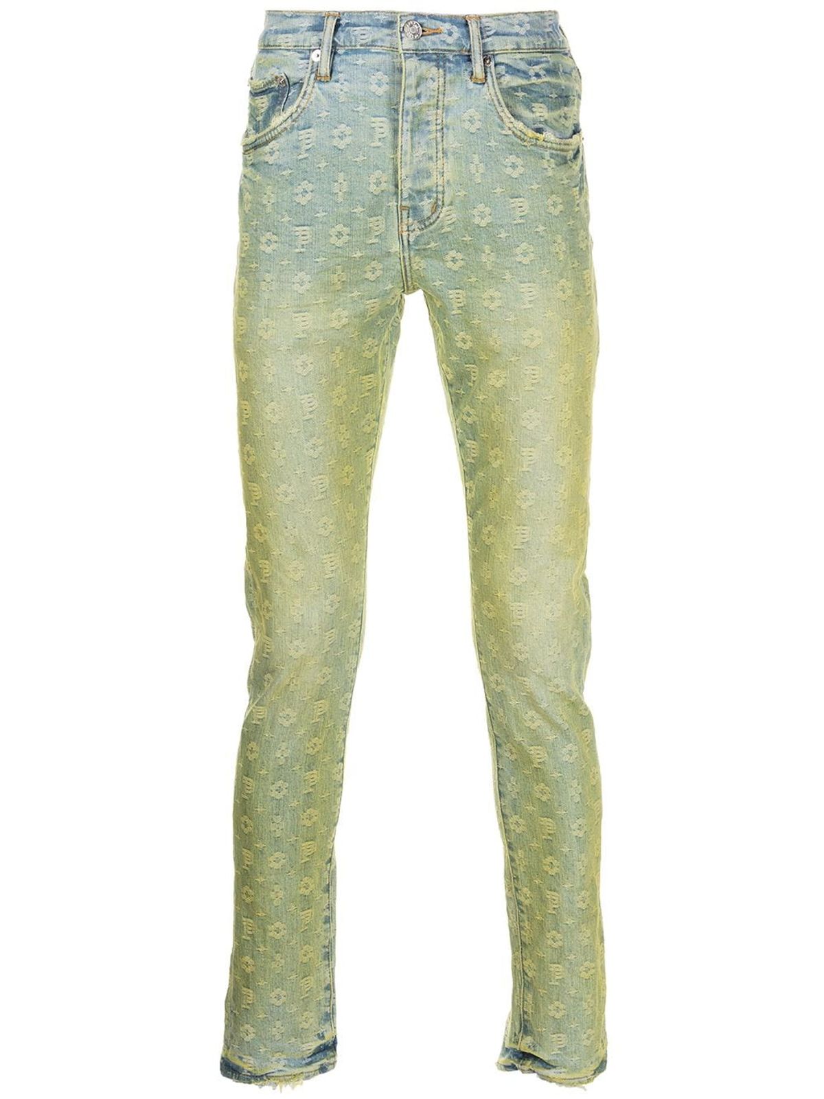 Purple Brand Monogram Low-rise Slim Jeans In Blue