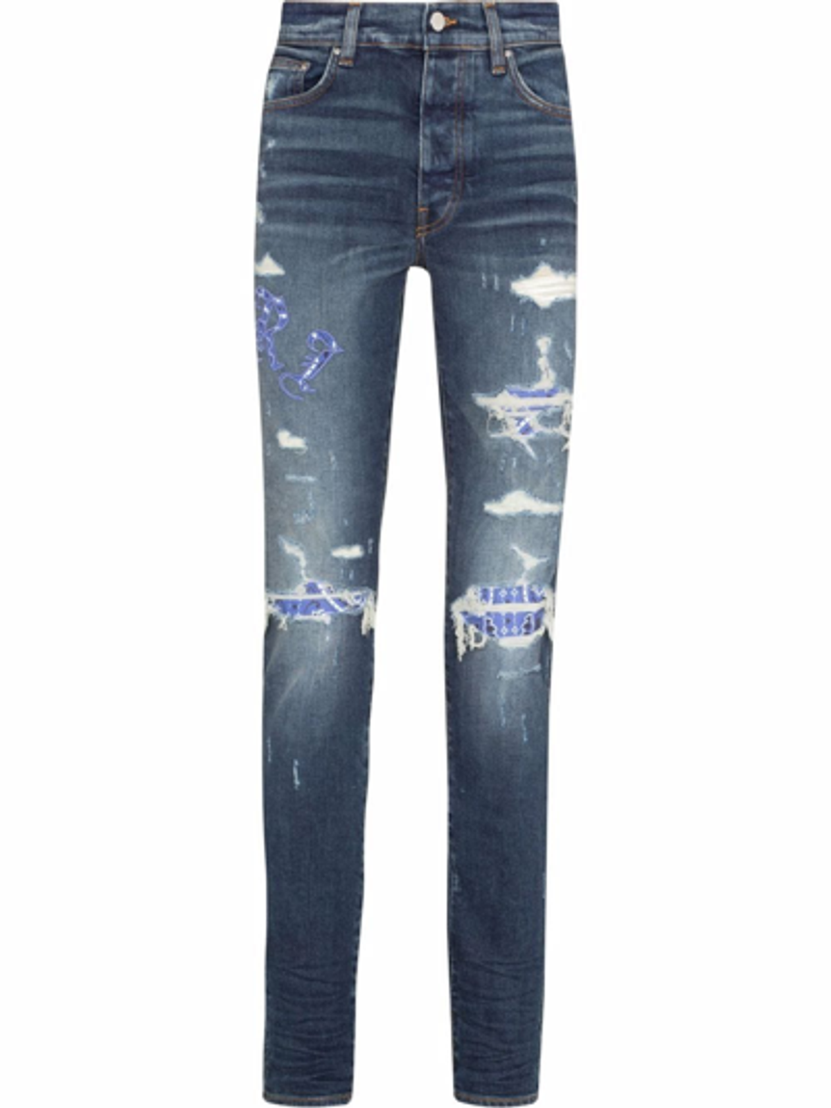 Amiri Indigo Old English Logo Jeans In Blue | WHAT’S ON THE STAR?