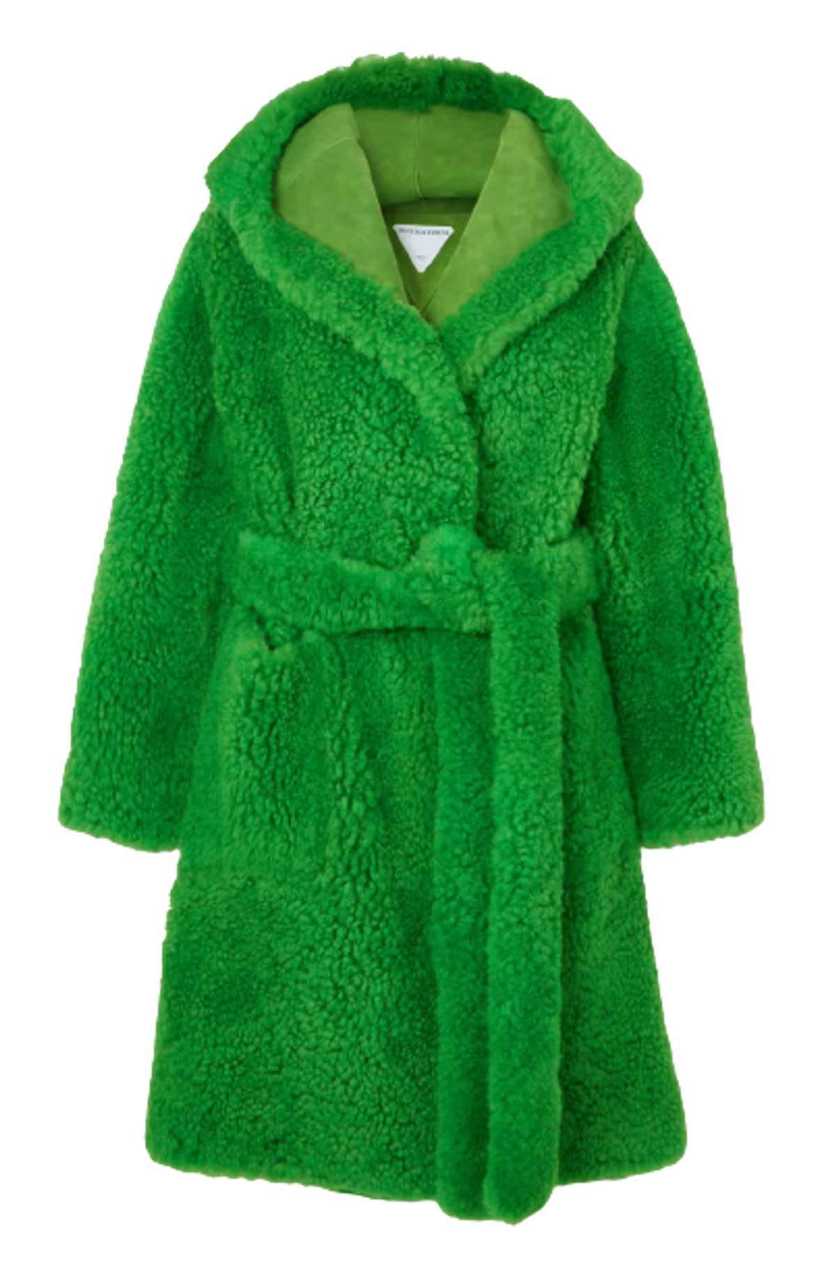 Bottega Veneta Green Shearling Belted Hooded Coat