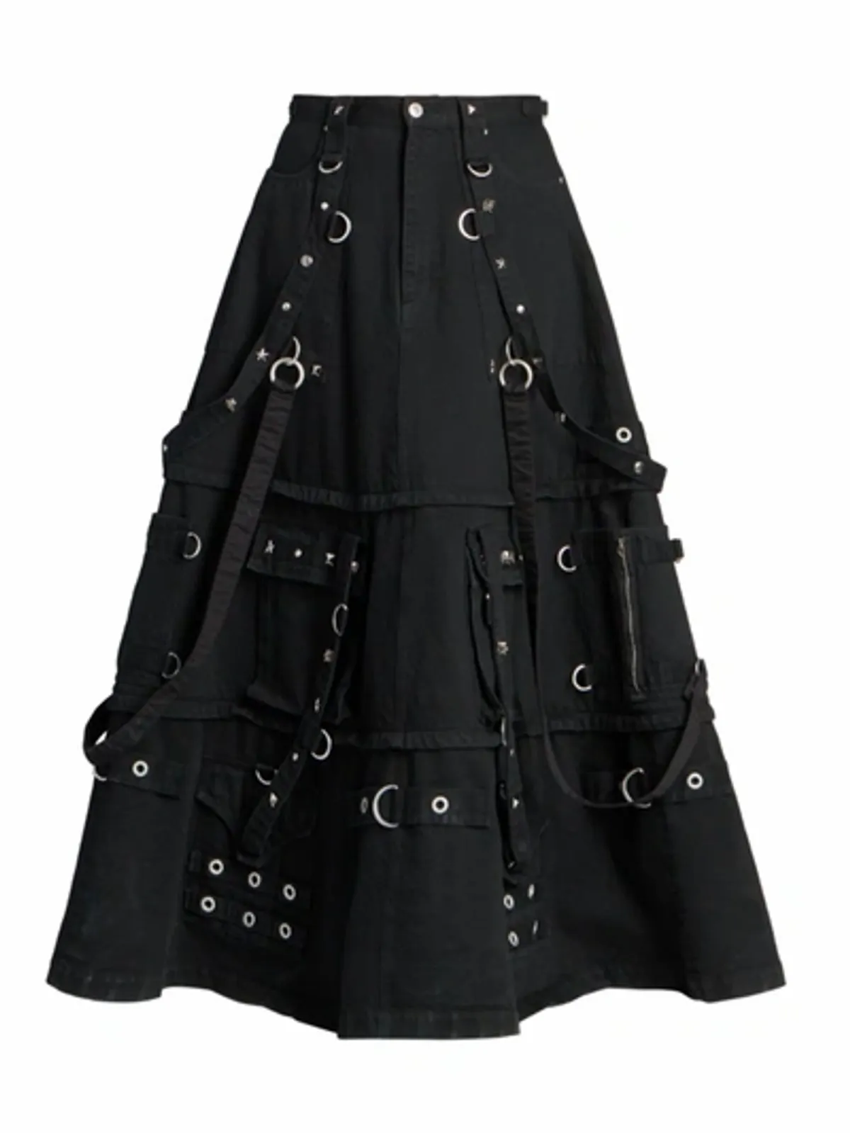Balenciaga Studded Raver Denim Black Maxi-Skirt