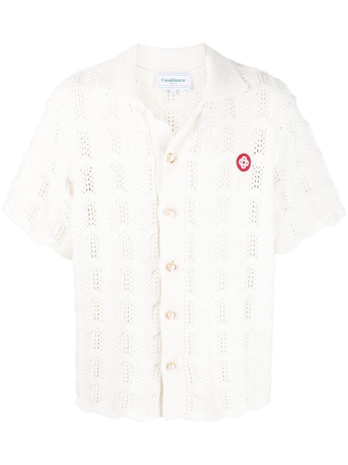 Casablanca Crochet-Knit White Polo Shirt