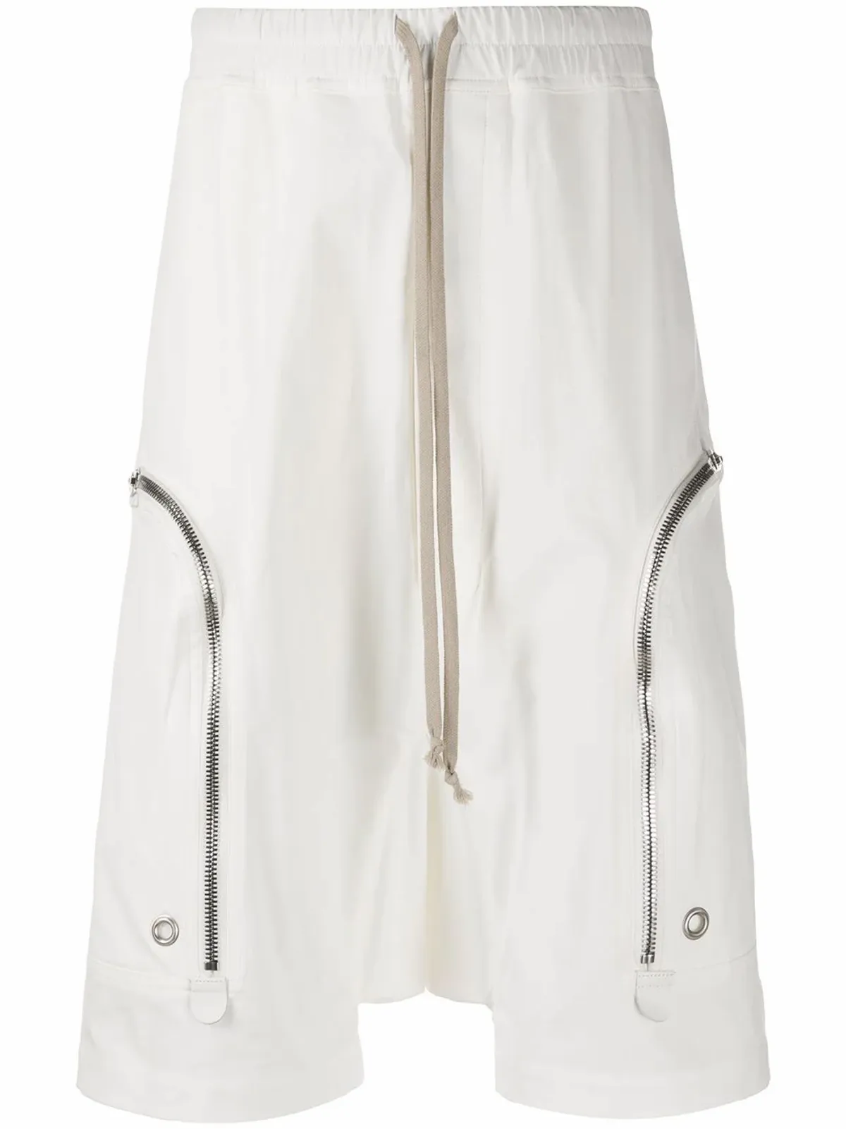 Rick Owens Zipped Pocket Drop Crotch White Shorts