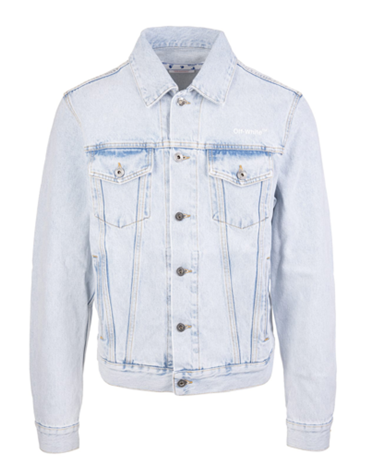 Off-White Denim Jacket With Pockets And Diagonal Back Print In Blue