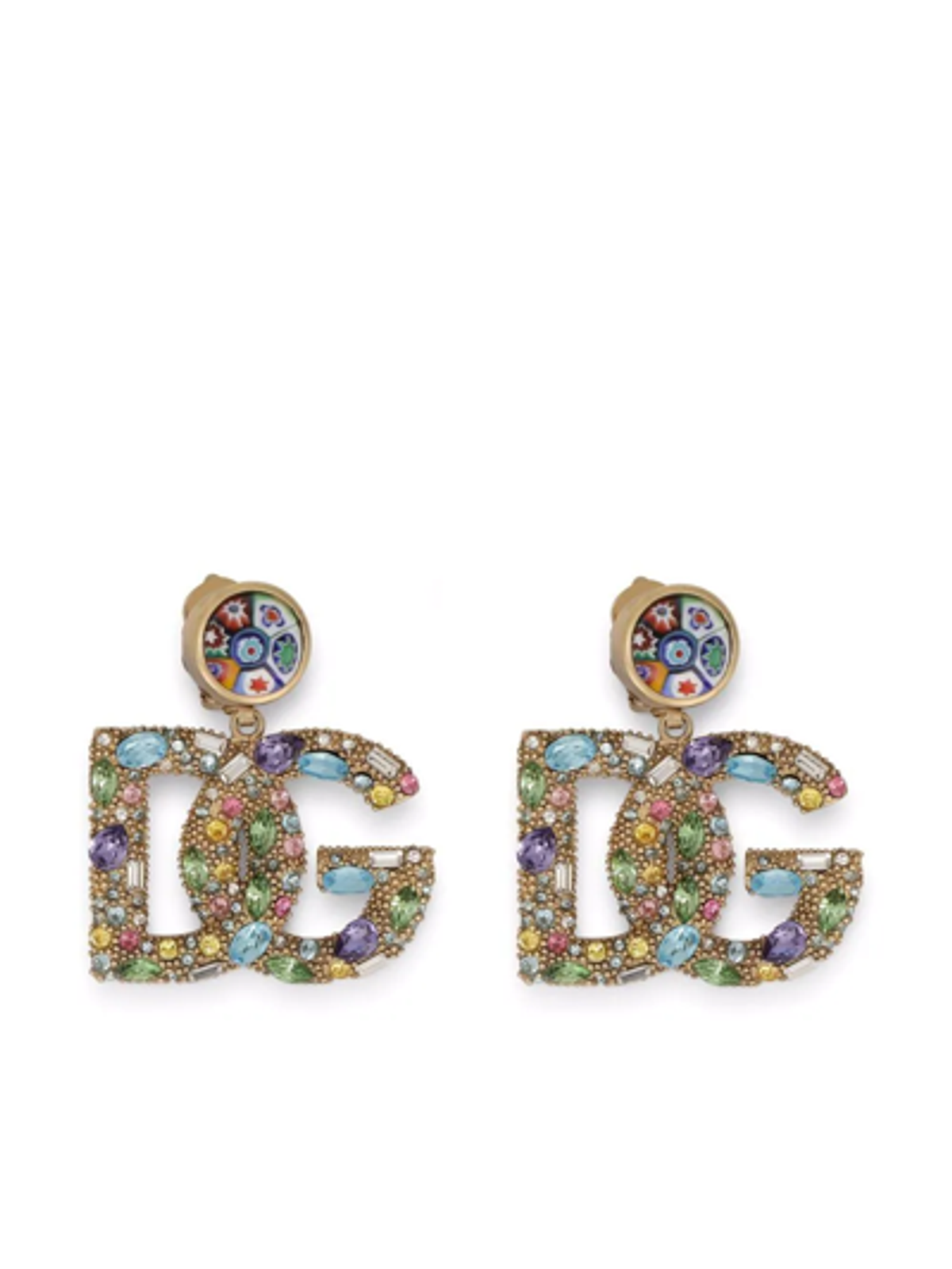 Dolce & Gabbana Embellished Logo-plaque Earrings In Gold