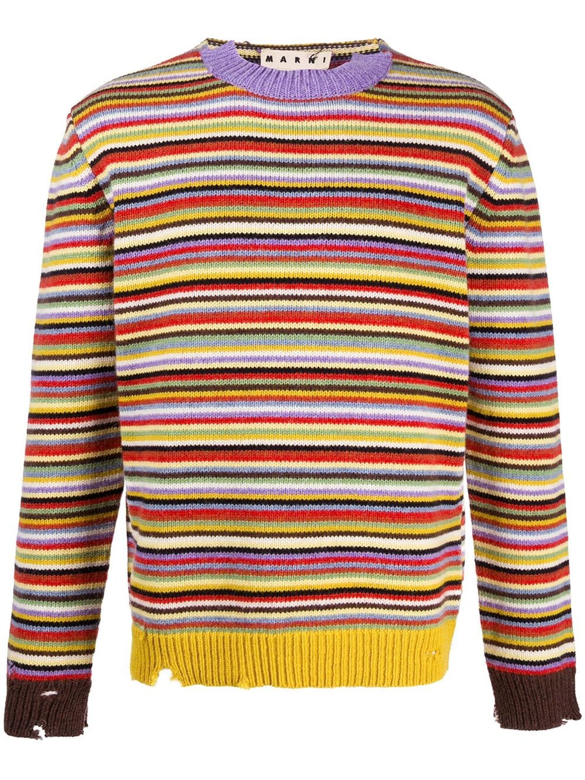Marni Distressed Multi Stripe Crewneck Sweater