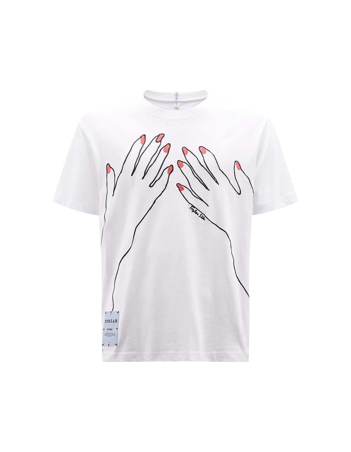 MCQ White T-shirt With Taylor Silk Edition Hands Embroidery