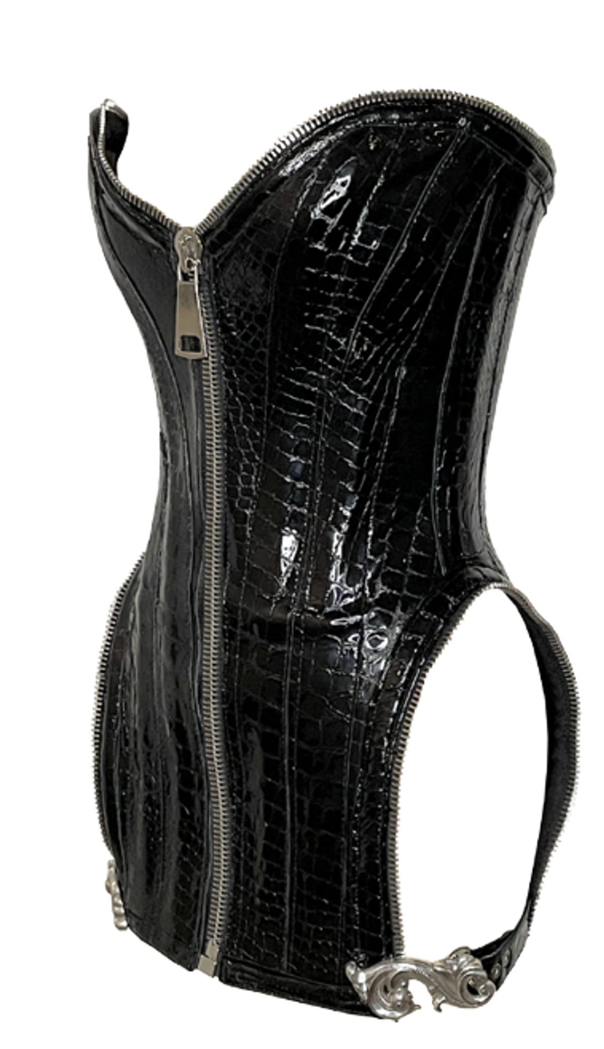 Seks Leather Zipper Illusion Corset Mini Dress