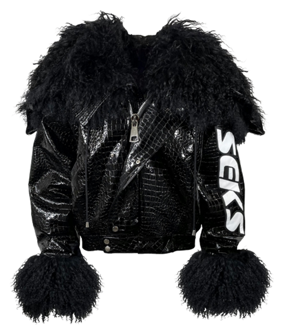 Seks Croc Print Leather Mongolian Lamb Jacket