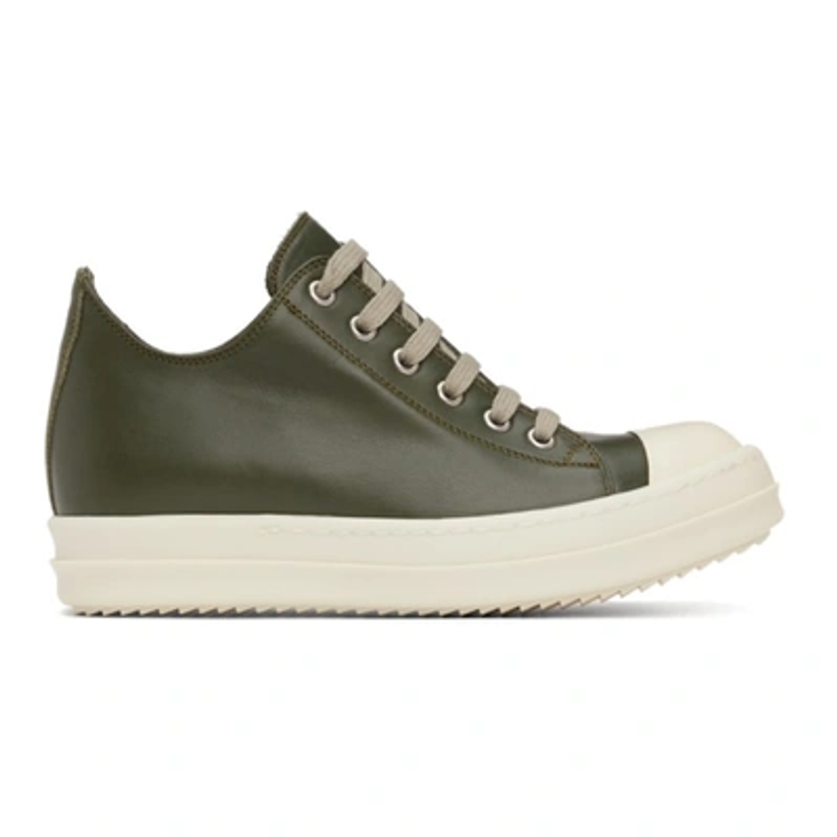 Rick Owens Green Grained Leather Low Sneakers