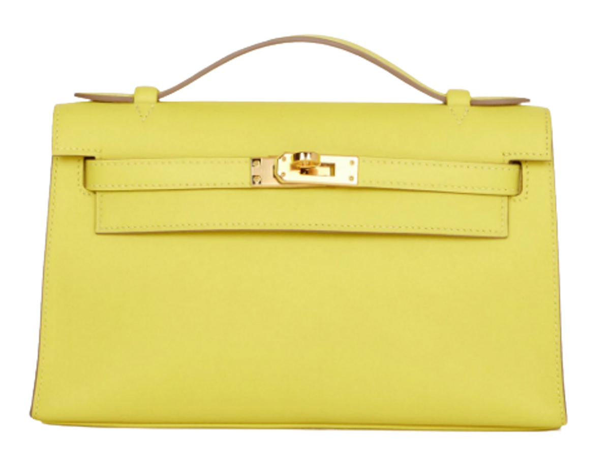 Hermes Kelly Pochette Lime Gold Bag