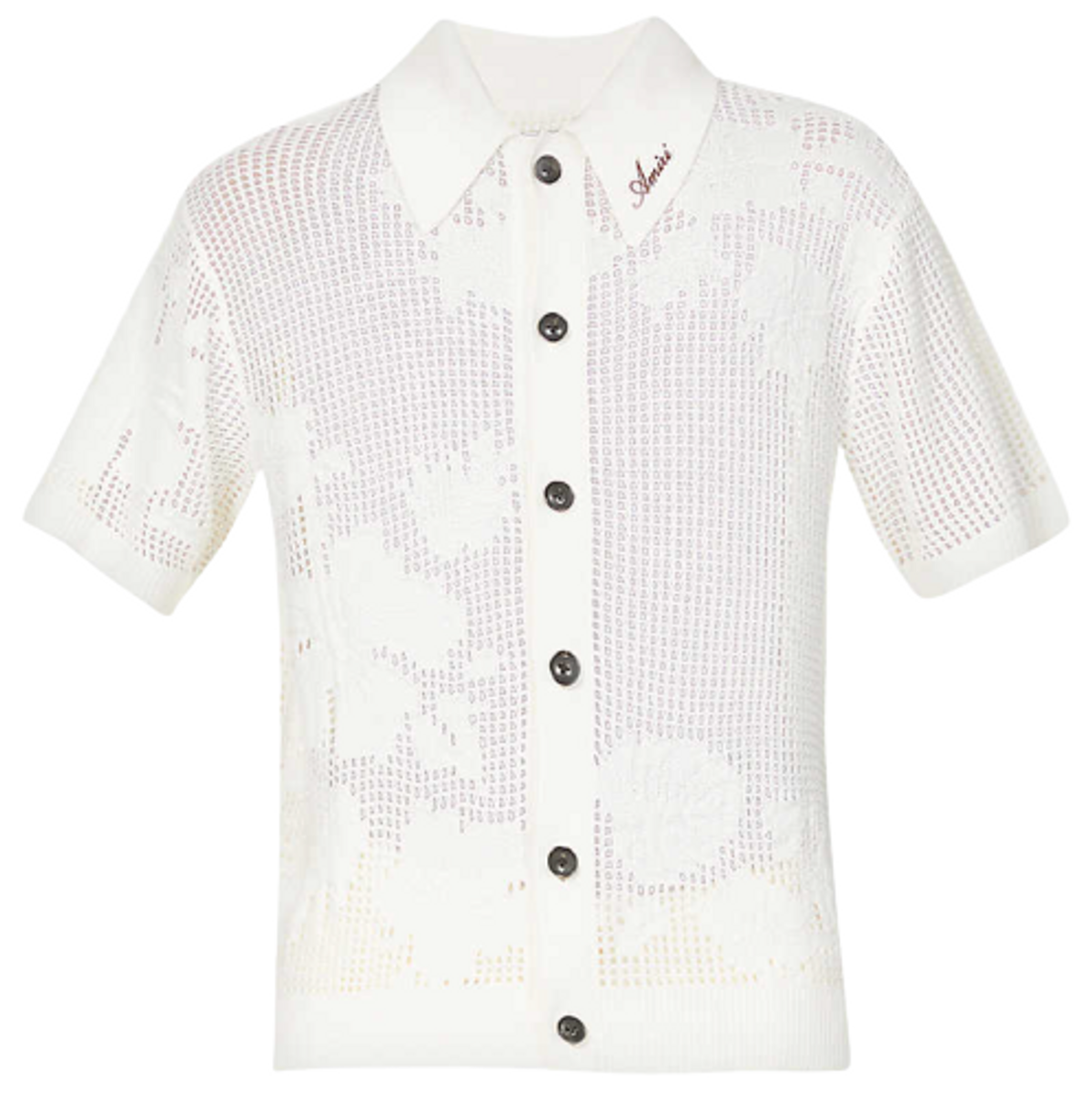 Amiri Alabaster Mesh Floral Polo Shirt