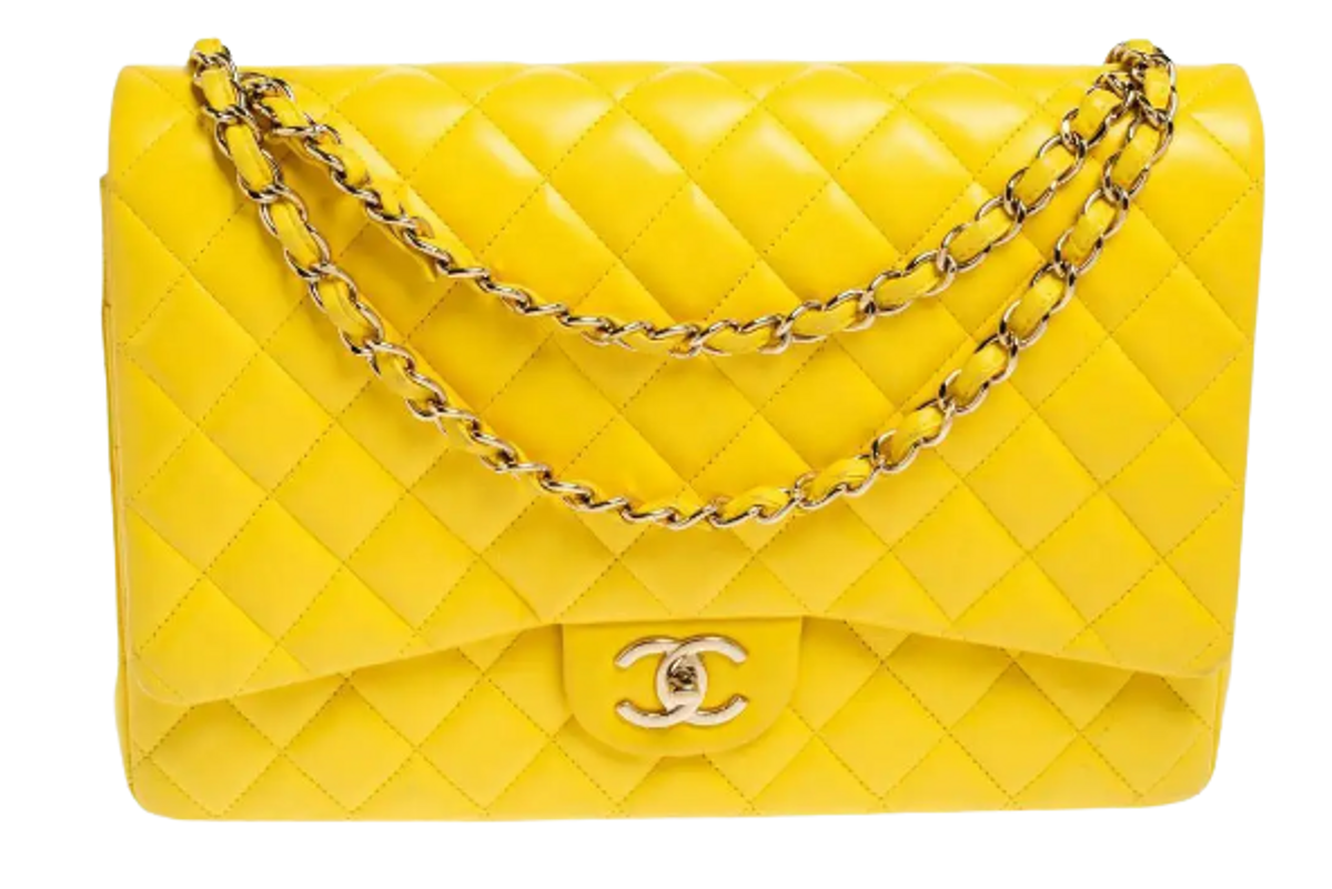 Chanel Yellow Quilted Leather Maxi Classic Double Flap Bag