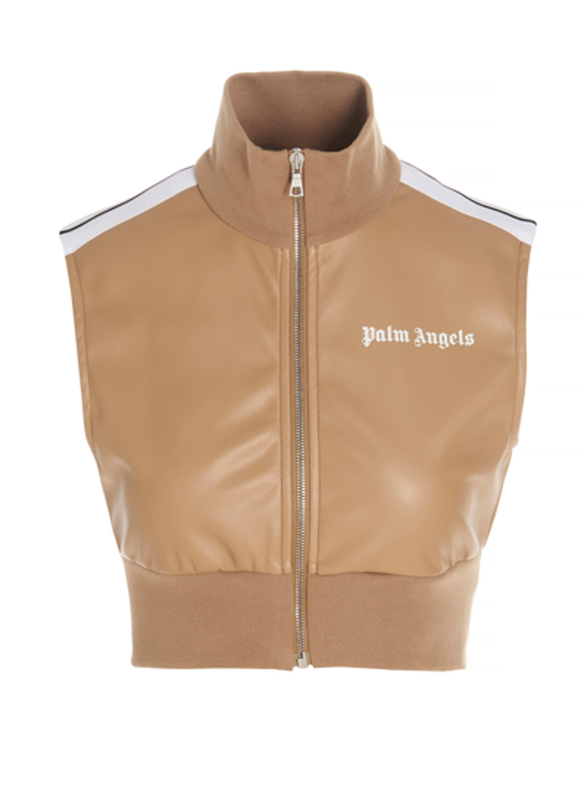 Palm Angels Track Cropped Faux Beige Leather Jacket