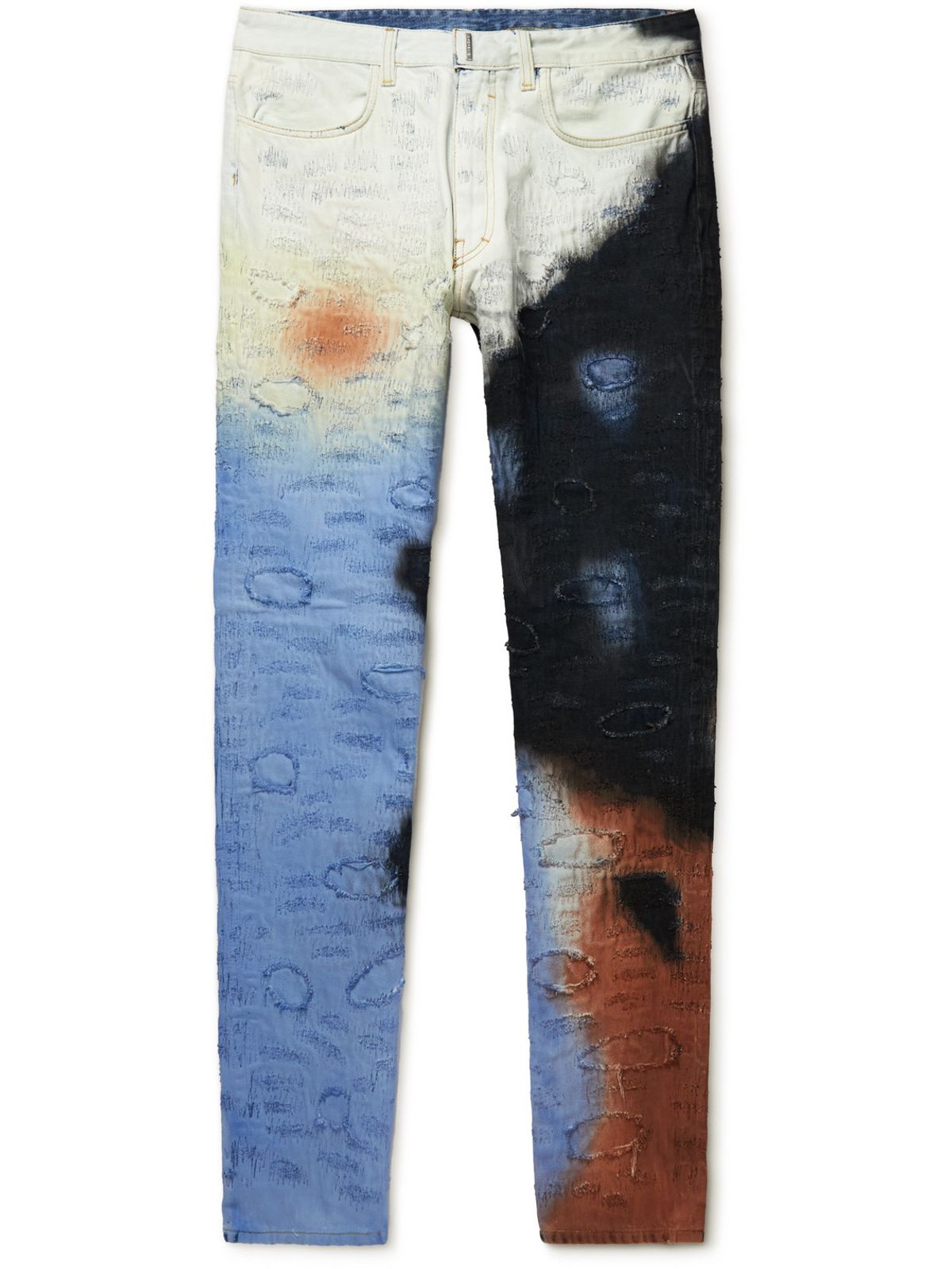 Givenchy Slim-fit Tapered Distressed Tie-dyed Jeans In Blue