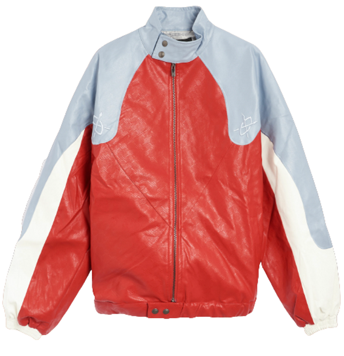 Daily Paper Red/Blue Menefer Colour-Block Faux-Leather Bomber Jacket