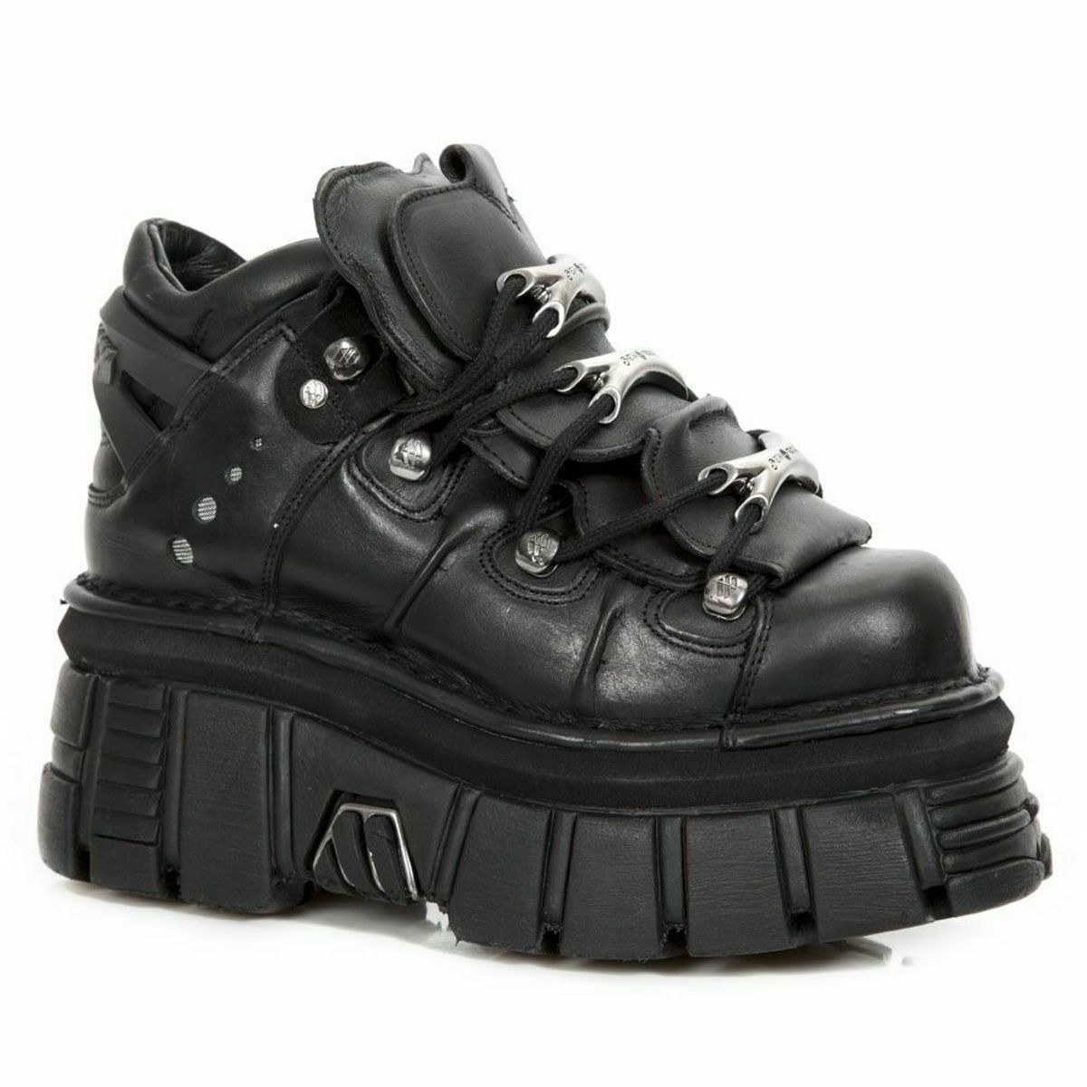 New Rock Metallic Black Leather Biker Gothic Boots