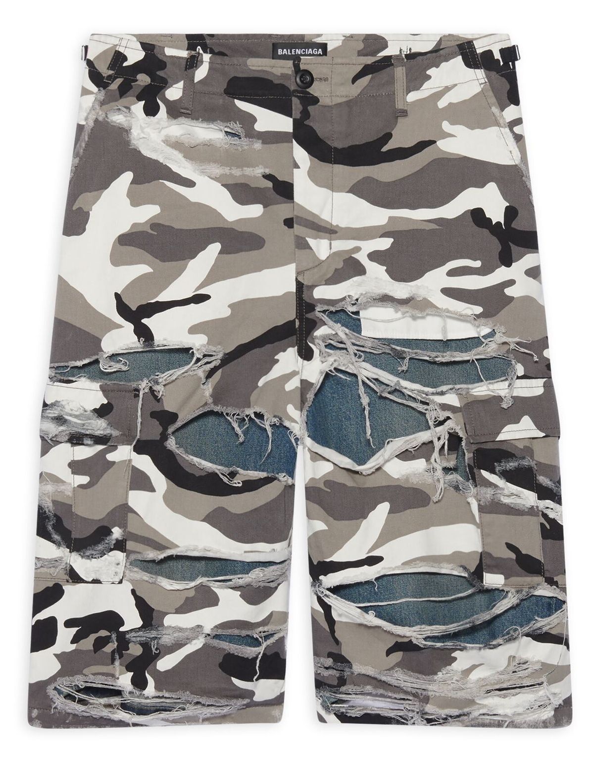 Balenciaga Trompe-LOeil Grey Camo Gabardine Shorts