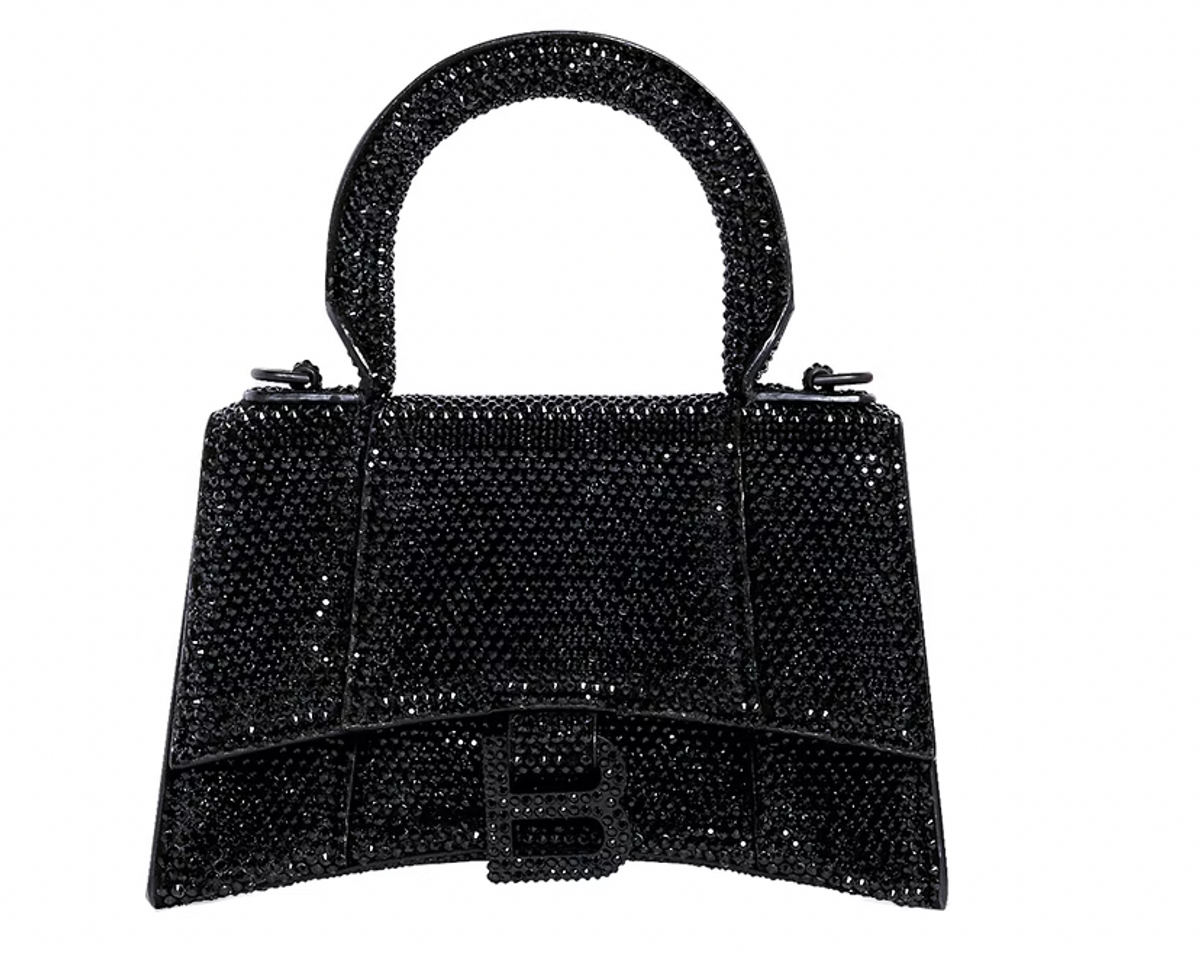 Balenciaga Hourglass Handbag XS Rhinestone Black
