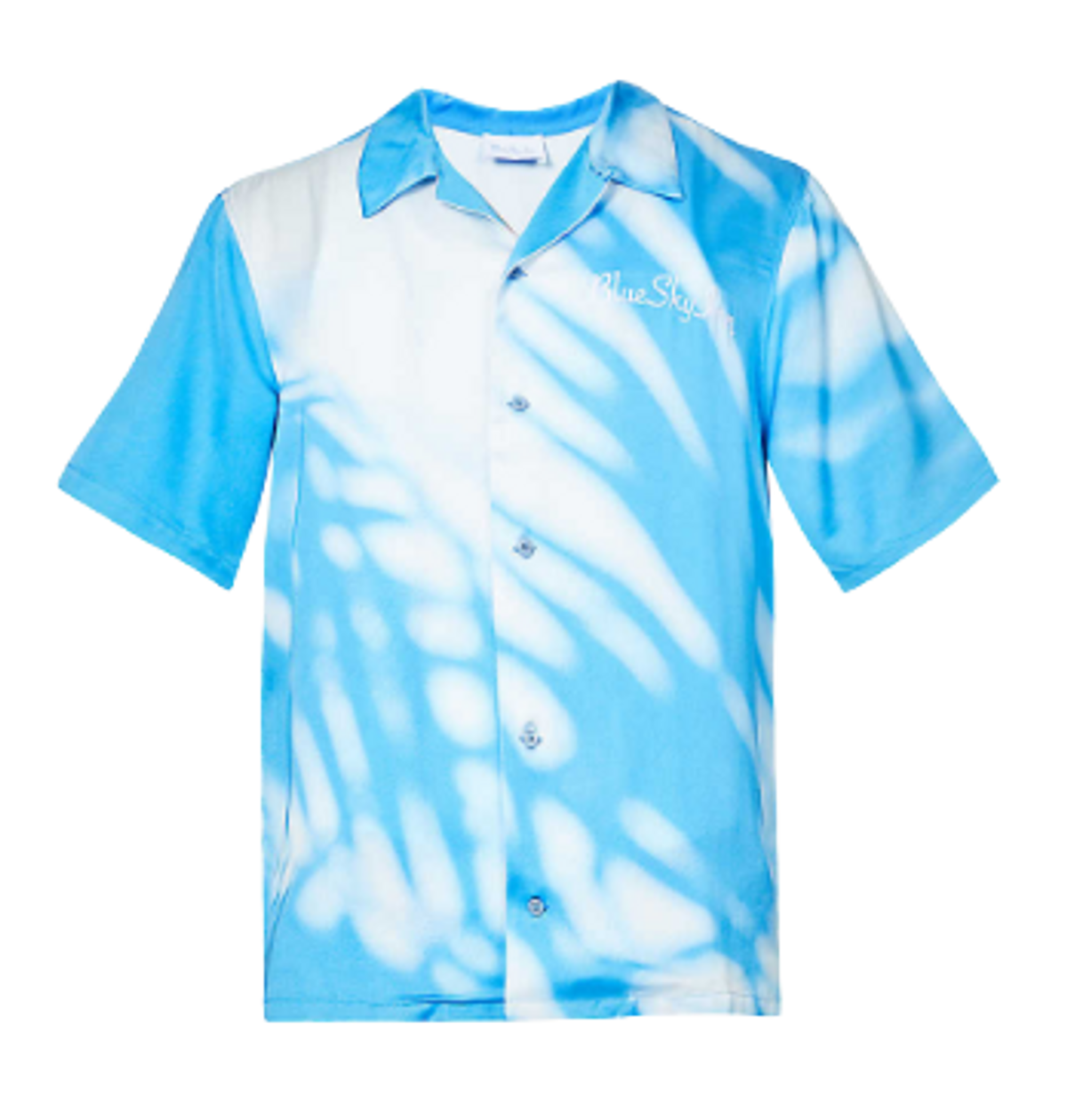 Blue Sky Inn Brand Embroidered Shadow Print Relaxed Fit Satin Shirt