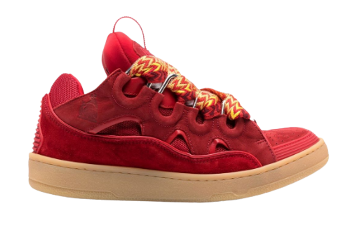 Lanvin Curb Leather Mesh Low Top Red Sneakers