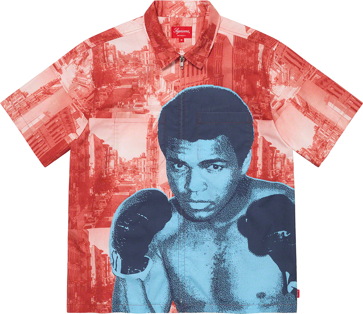 Supreme Red Muhammad Ali Zip Up Short Sleeve Shirt
