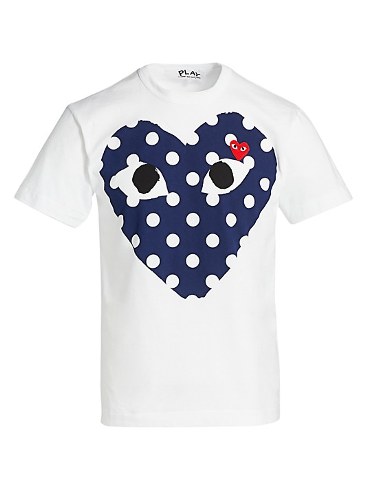 Comme Des Garcons White And Navy Polka Dot Big Heart T-shirt