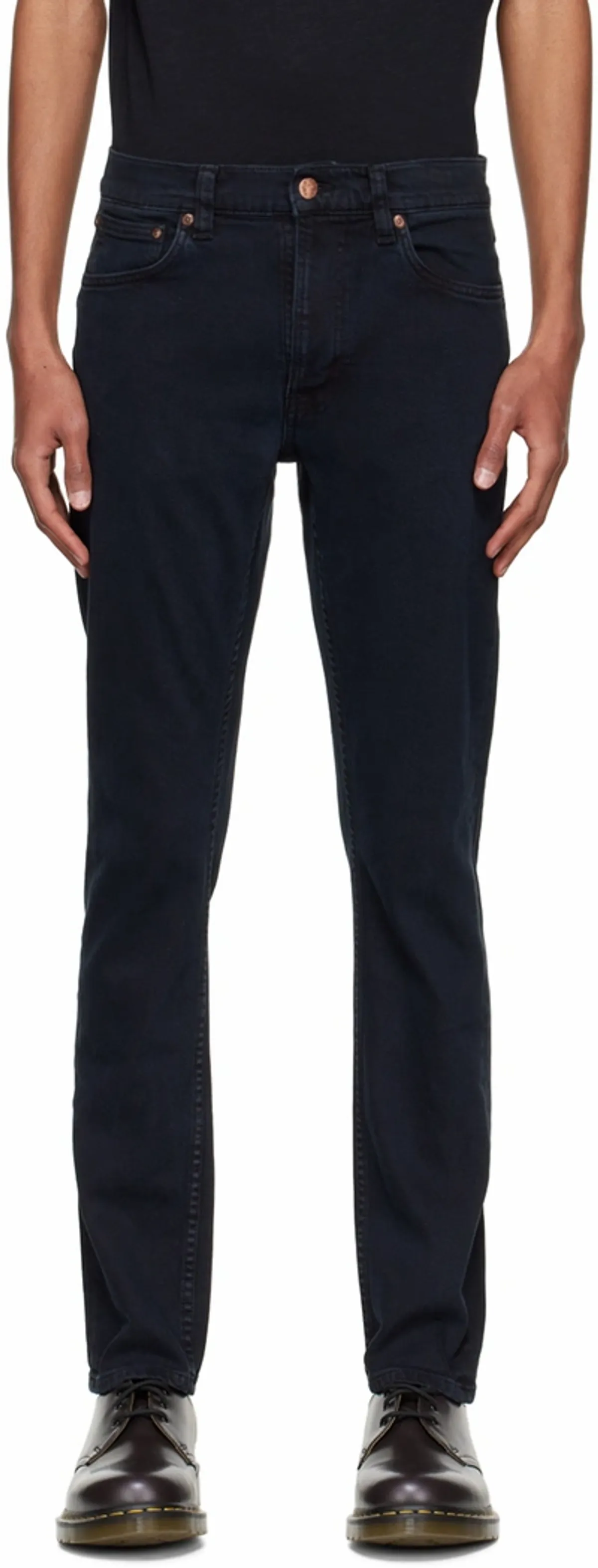 Nudie Jeans Black Lean Dean Slim Tapered Jeans In Black Skies