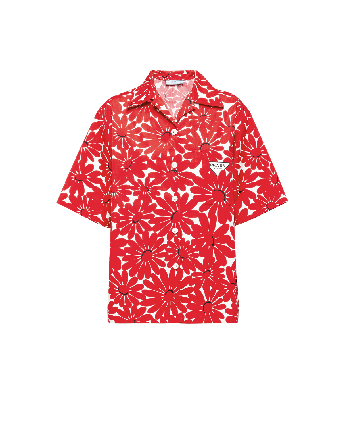 Prada Red and White Printed Poplin Shirt