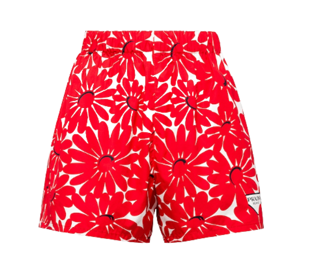 Prada Red and White Printed Poplin Shorts