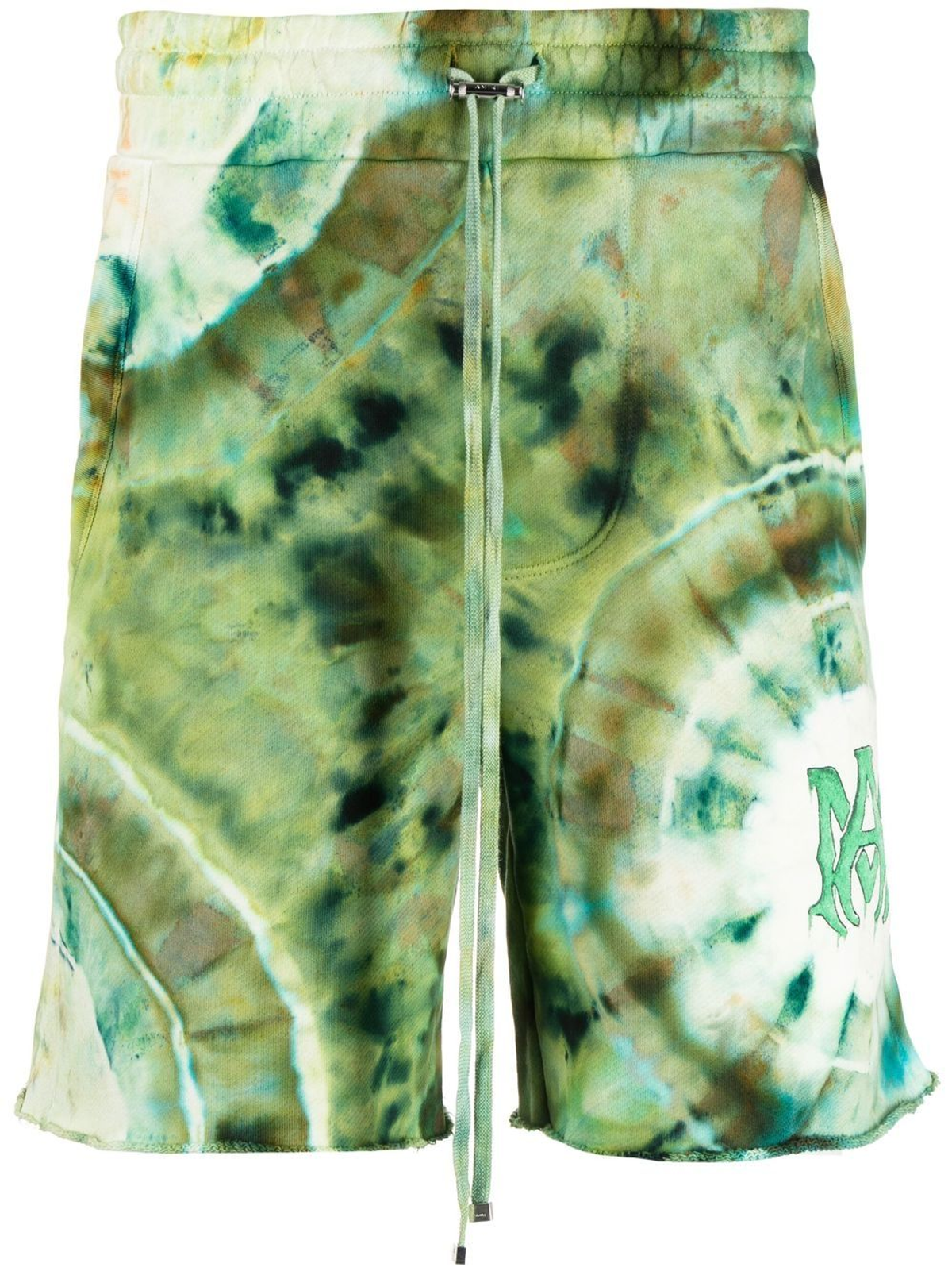 Amiri Green Tie-Dye Logo-Print Cotton Shorts