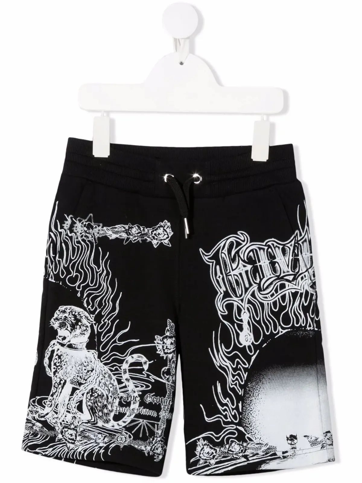 Givenchy Kids Panther-print Cotton Track Shorts In Black