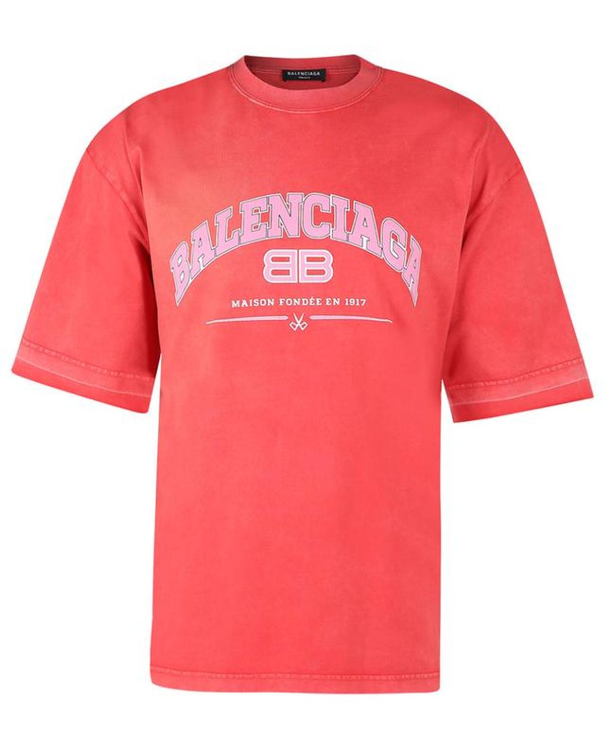 Balenciaga Distressed Logo Print Cotton T-shirt In Red