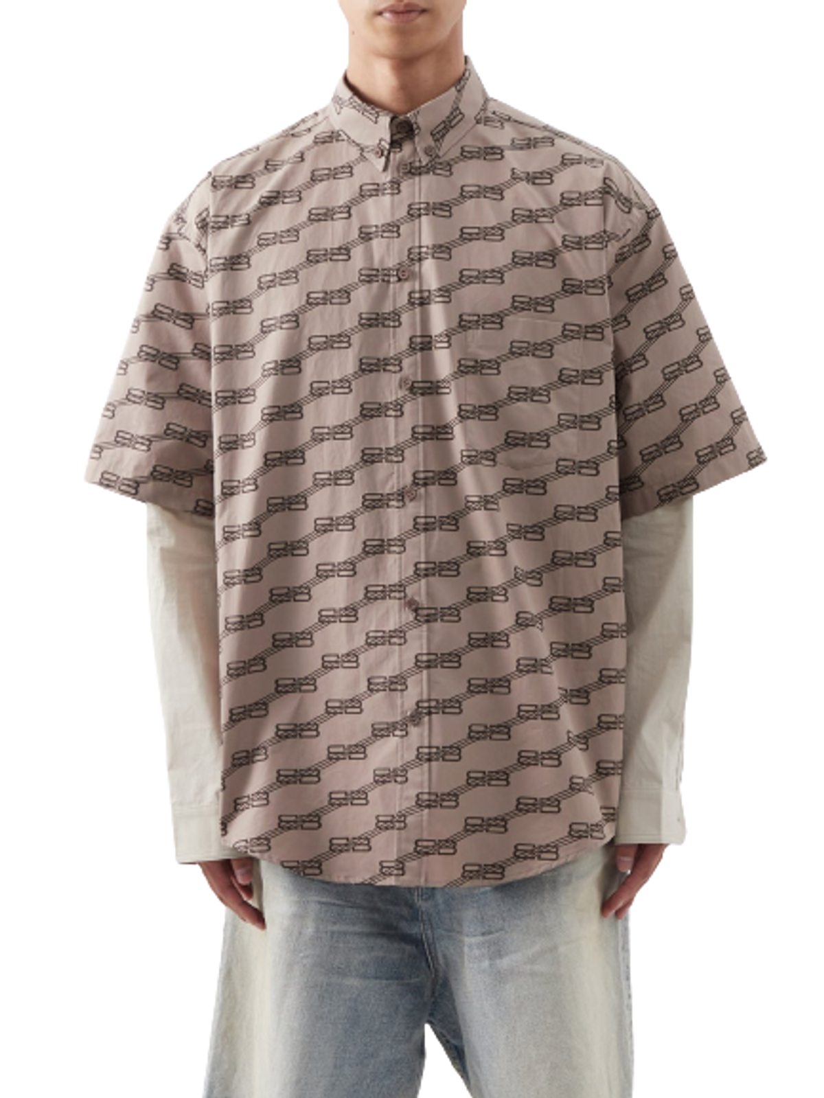 Balenciaga Short-sleeved Logo-print Cotton-poplin Shirt In Brown Beige