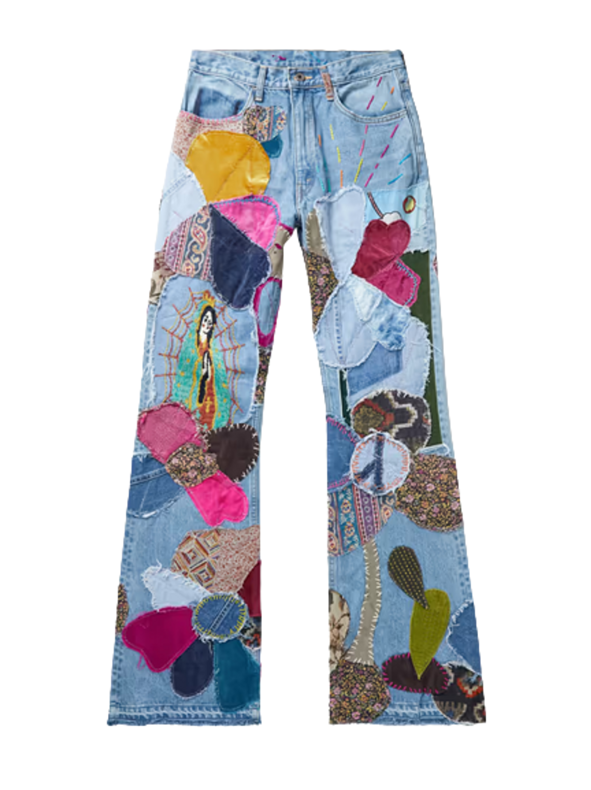 Kapital Blue Flared Distressed Embellished Jeans