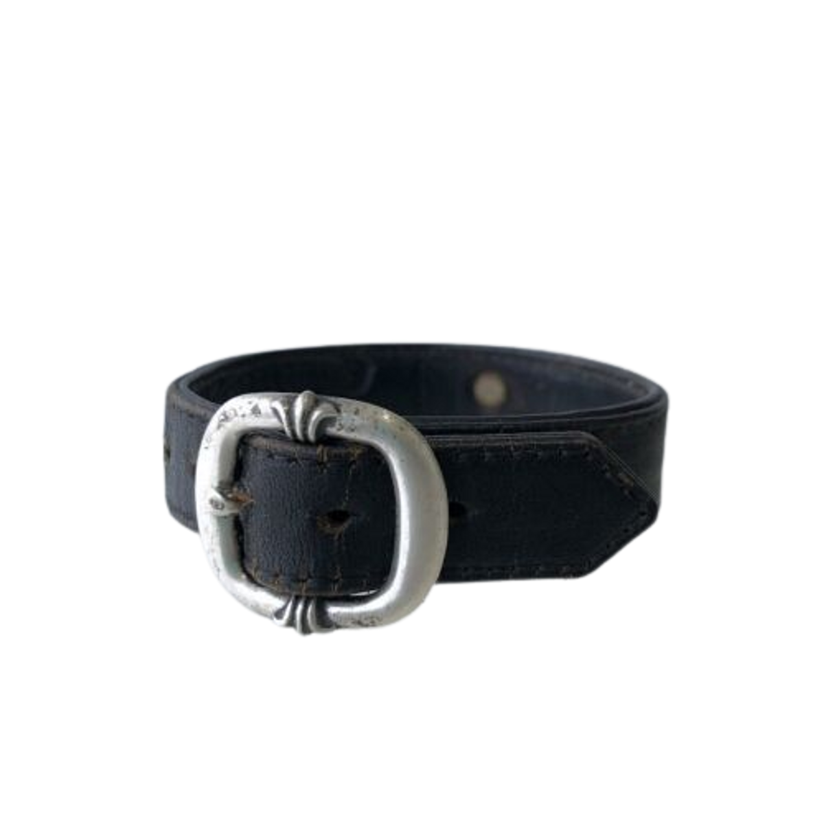 Chrome Hearts Gunslinger Crossball Buckle Bracelet Black Leather Sterling Silver