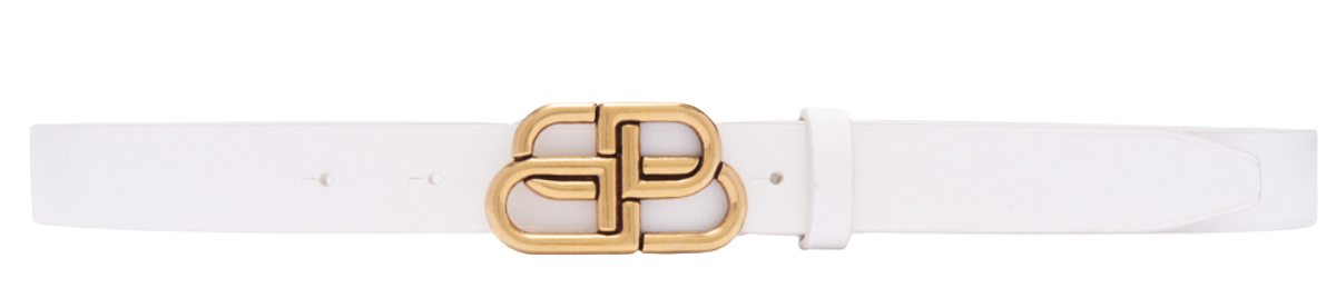 Balenciaga White Calfskin And Aged Gold Bb Buckle Belt
