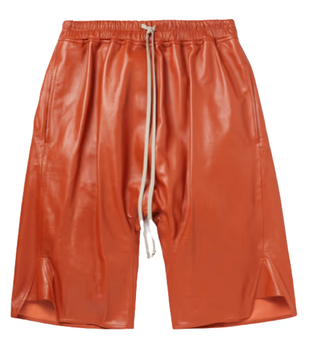 Rick Owens Basket Wide Leg Leather Drawstring Shorts