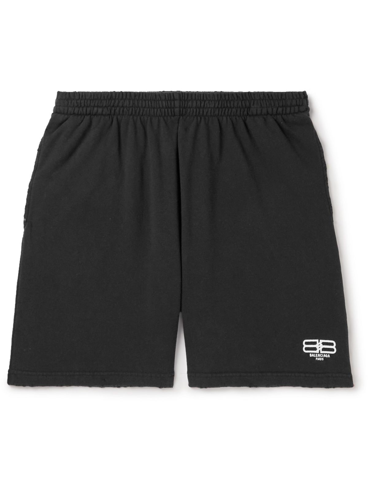 Balenciaga Bb Paris Wide Leg Distressed Organic Cotton Jersey Shorts