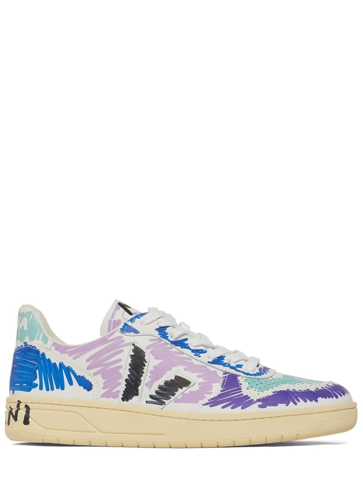 Marni × Veja V10 Leather Low-top Sneakers In Multi