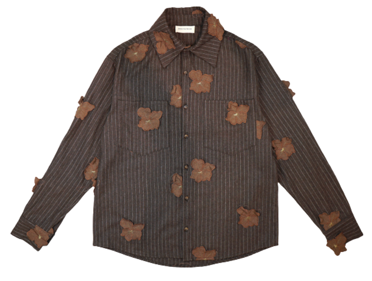 Todd Patrick Floral Patch Brown Wool Button Down Shirt